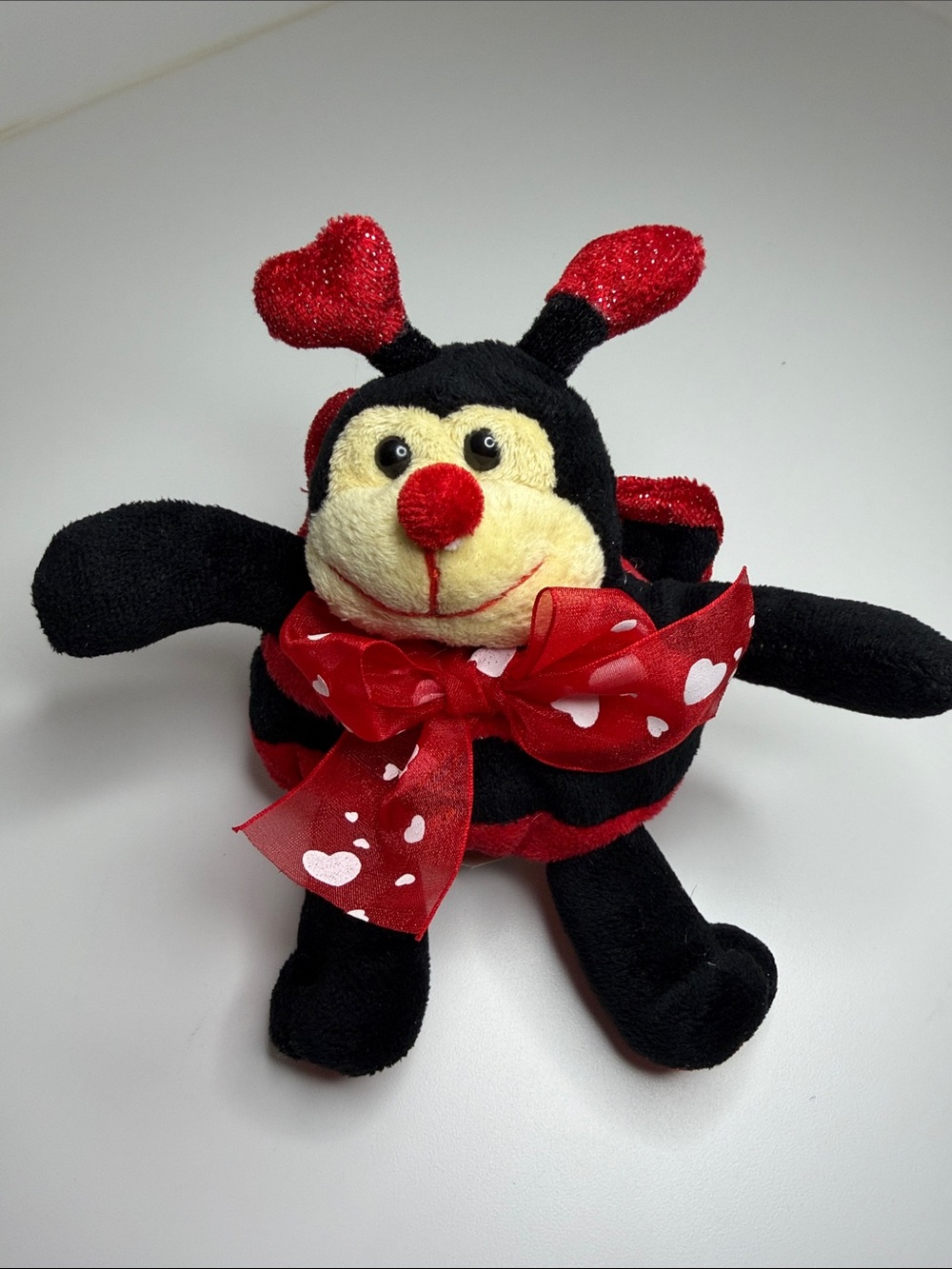 Cute Red & Black Ladybug Plush with Heart Bow